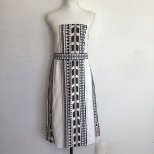 Banana Republic Women Strapless Dress with Black and Cream Tribal Patterns SZ S